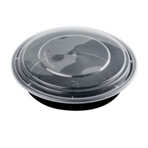 HS-Y48 48oz Black Round Container W/ Lid – 150 Sets